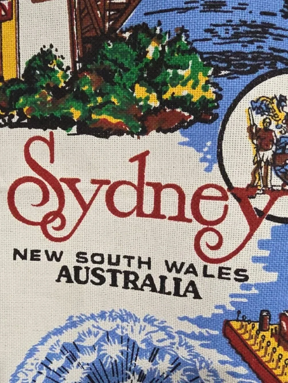 Sydney Australia Blue White Illustrated Cotton Kitchen Tea Towel